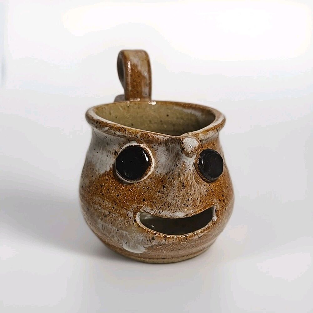 Hademade Studio Pottery Anthropomorphic Fun Silly Face Creamer Pitcher  Signed